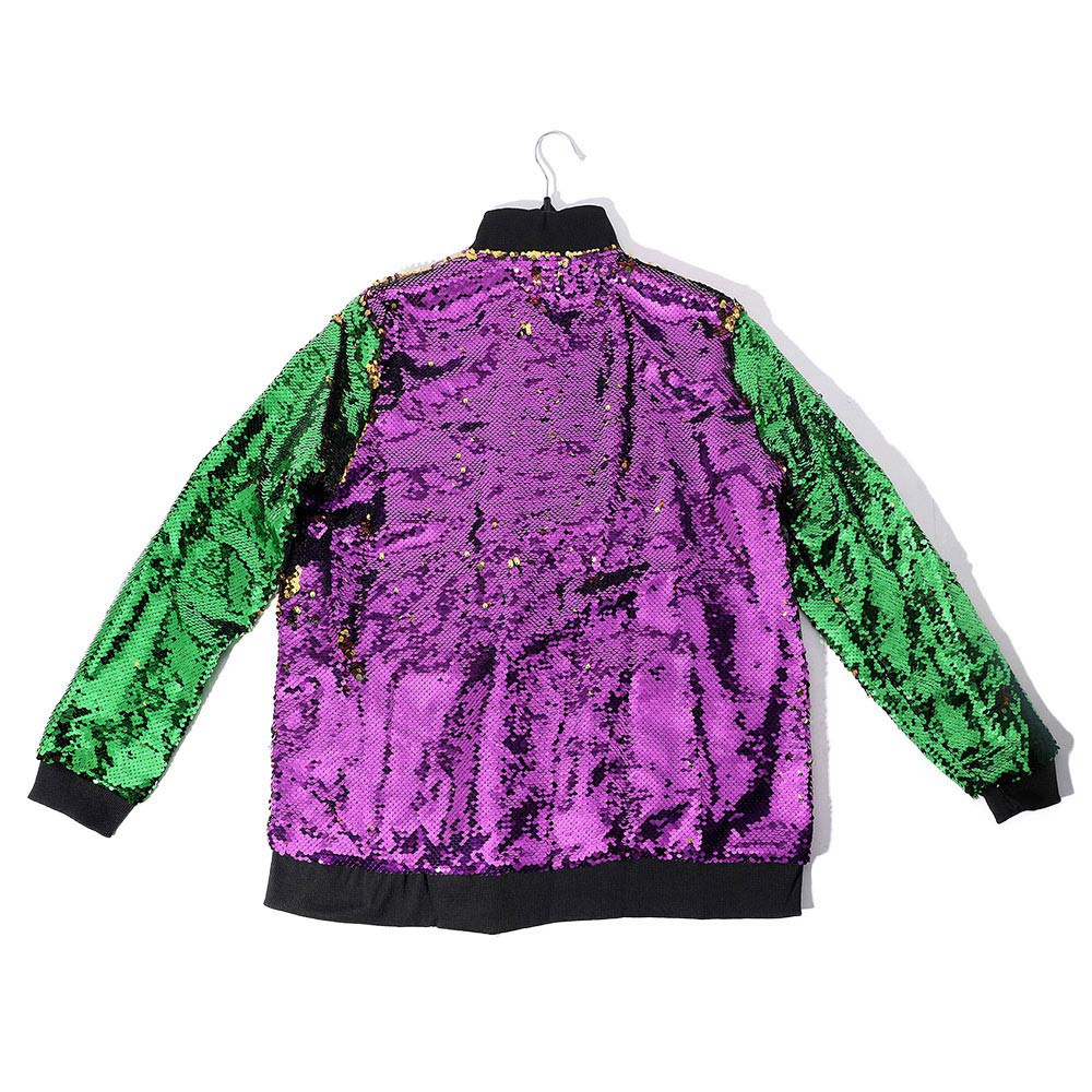 Multi Celebrate in standout style with this Mardi Gras Reversible Sequin Zipper Jacket, designed to bring instant sparkle and festive energy to any outfit. Featuring eye-catching reversible sequins in classic Mardi Gras colors, this jacket lets you switch up your look with a simple swipe, while the full zipper front makes it easy to layer for parades, parties, concerts, or themed events.