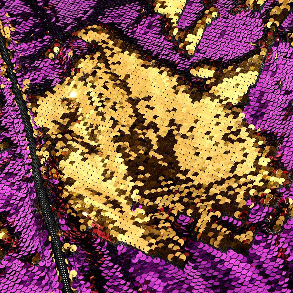 Multi Celebrate in standout style with this Mardi Gras Reversible Sequin Zipper Jacket, designed to bring instant sparkle and festive energy to any outfit. Featuring eye-catching reversible sequins in classic Mardi Gras colors, this jacket lets you switch up your look with a simple swipe, while the full zipper front makes it easy to layer for parades, parties, concerts, or themed events.
