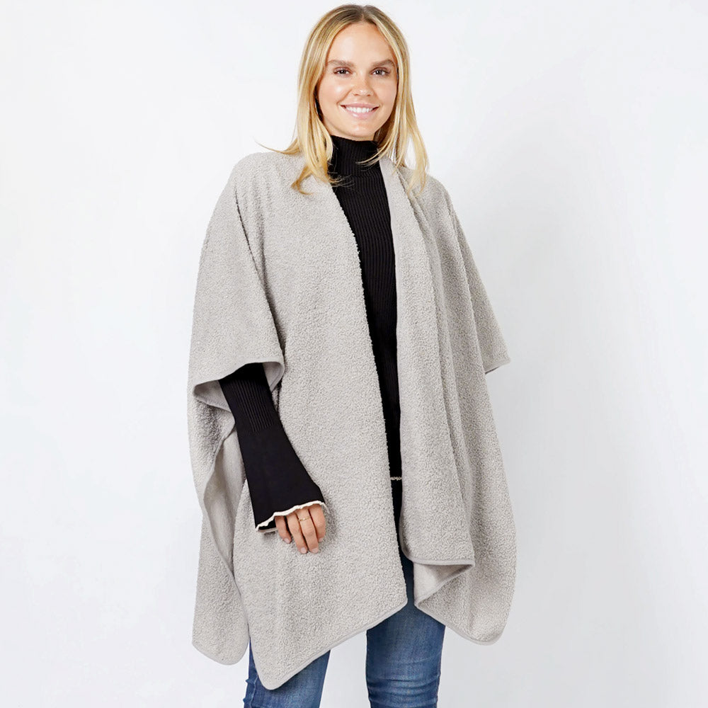 Gray Teddy Fur Soft Cape/Ruana Poncho