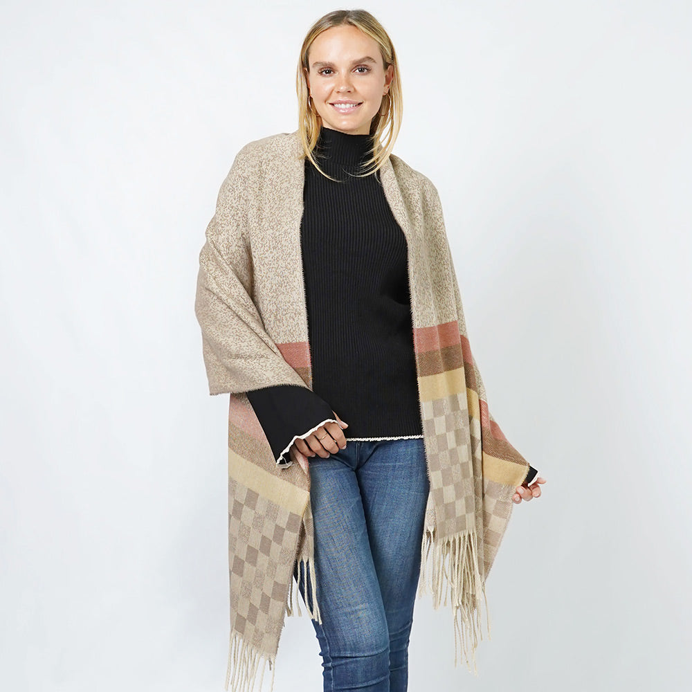 Madeline Love Beige Check Oblong Scarf/Shawl - Jewelry