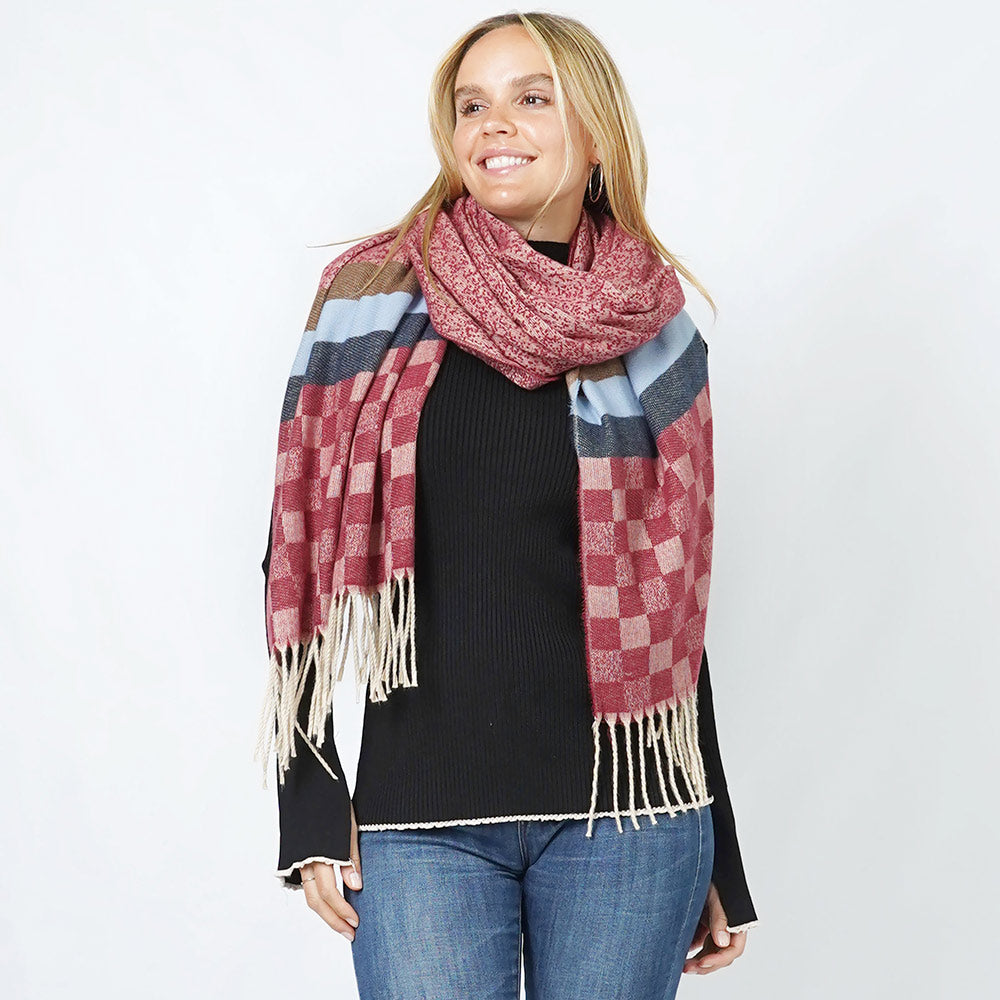 Madeline Love Red Check Oblong Scarf/Shawl - Jewelry