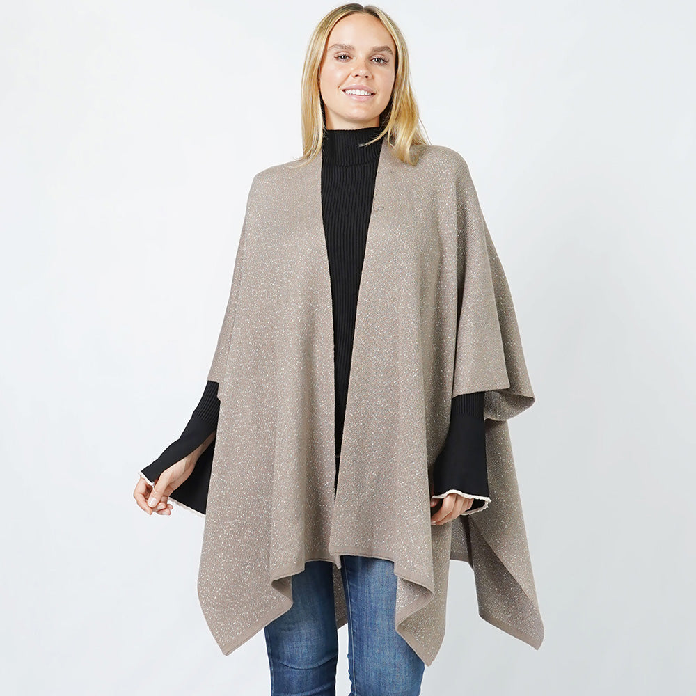 Taupe Rulex Knit Ruana Vest Poncho