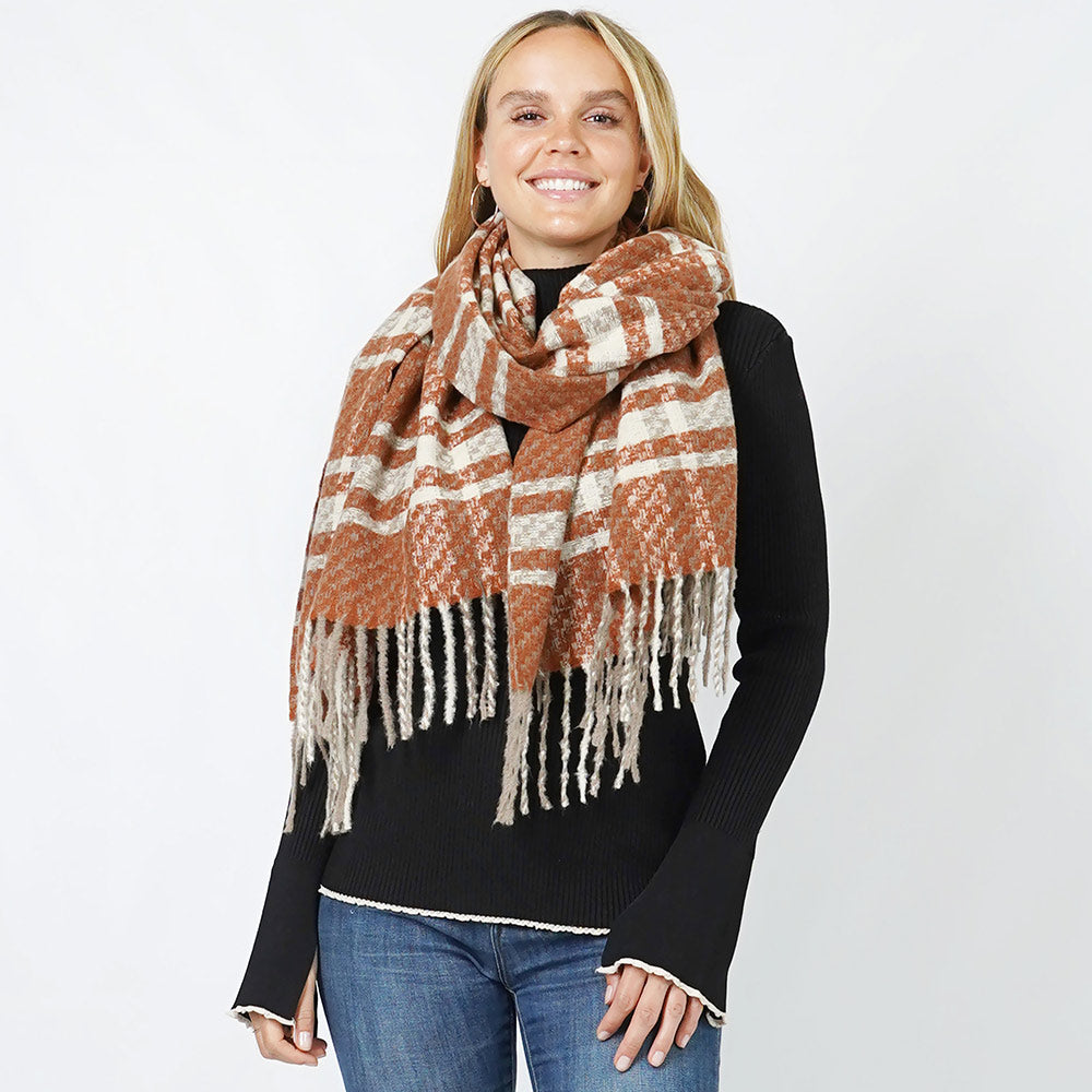 Madeline Love Rust Plaid Oblong Scarf/Shawl - Jewelry