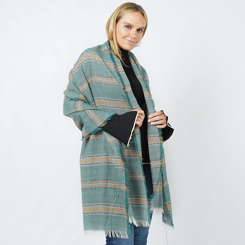 Madeline Love Green Stripe Woven Oblong Scarf/Shawl - Jewelry