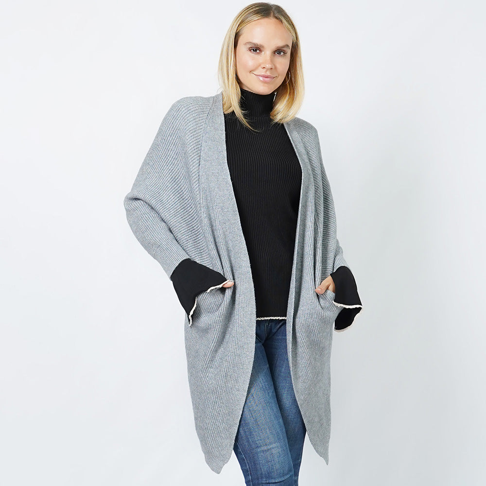 Gray Batwing Knit Cardigan