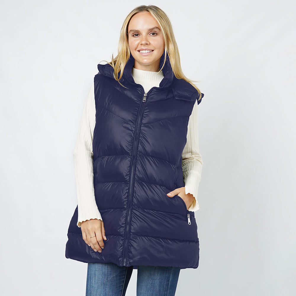 Navy Padded Hoodie Vest