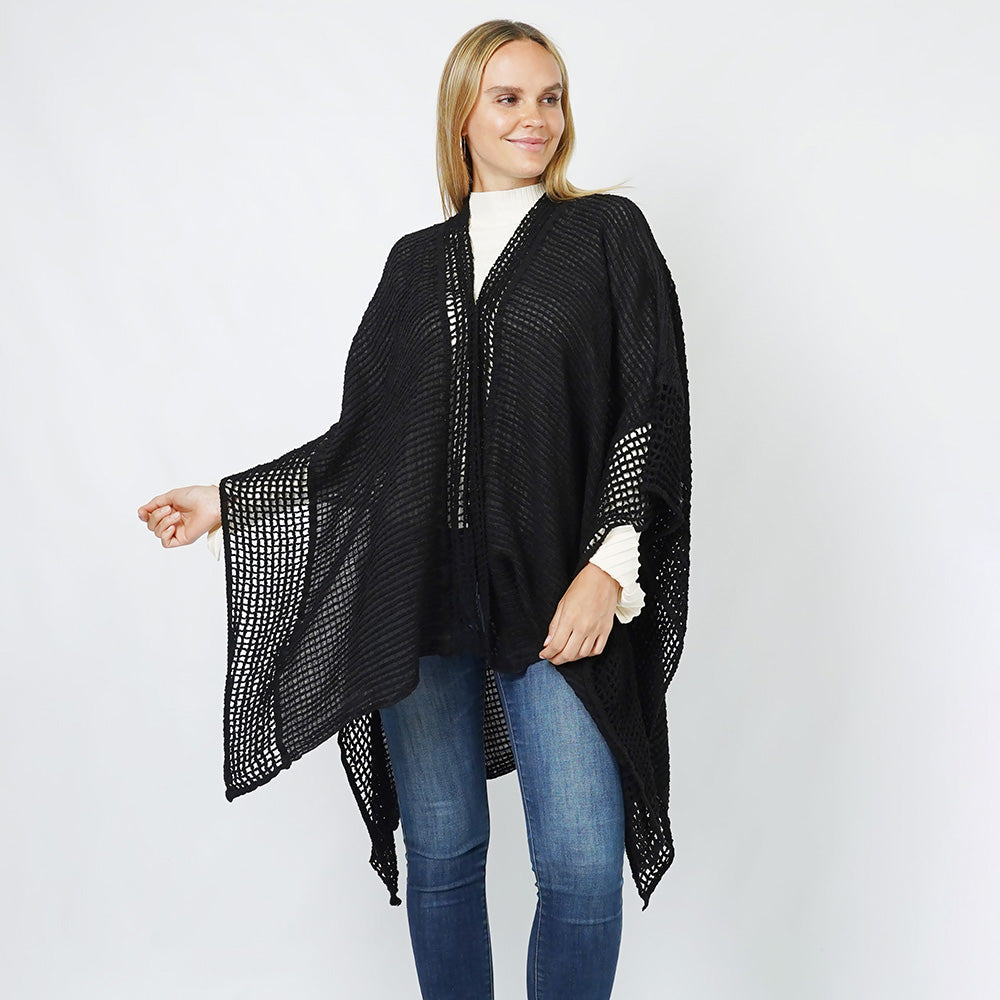 Black Textured Knit Cape/Ruana