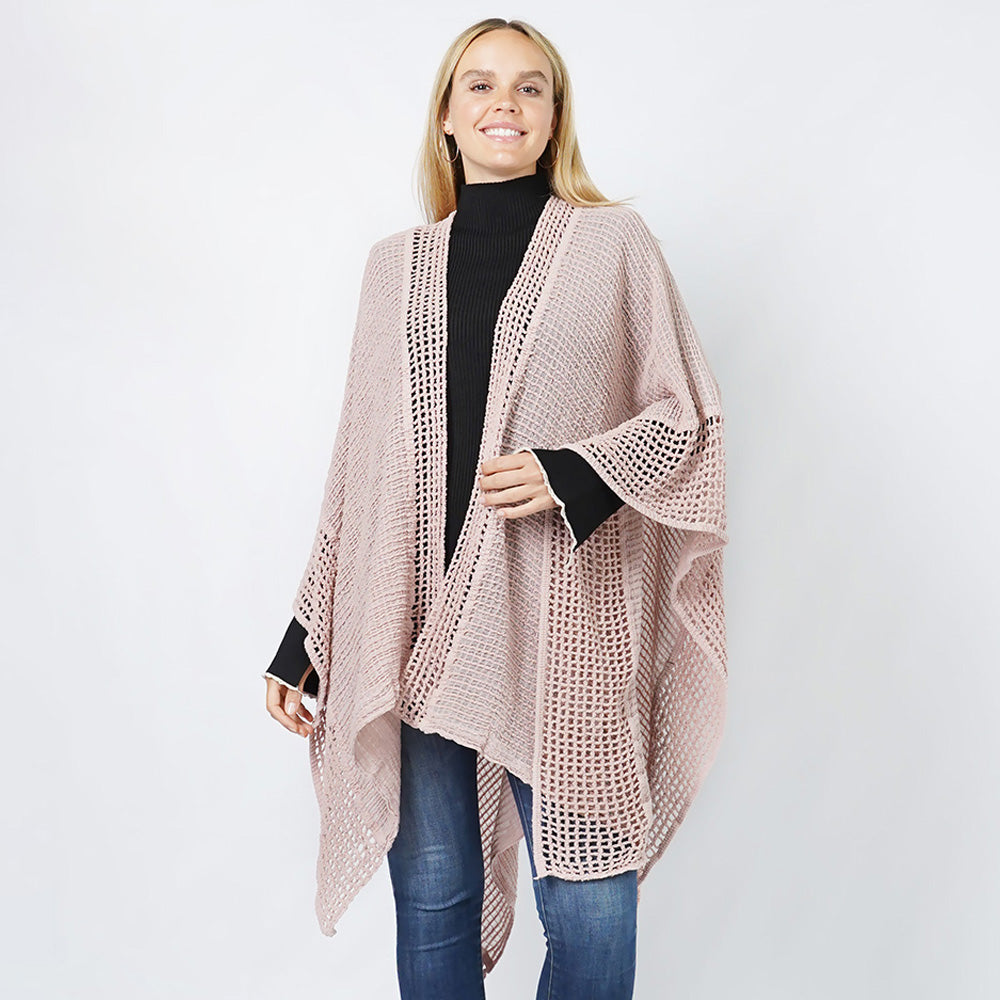 Pink Textured Knit Cape/Ruana