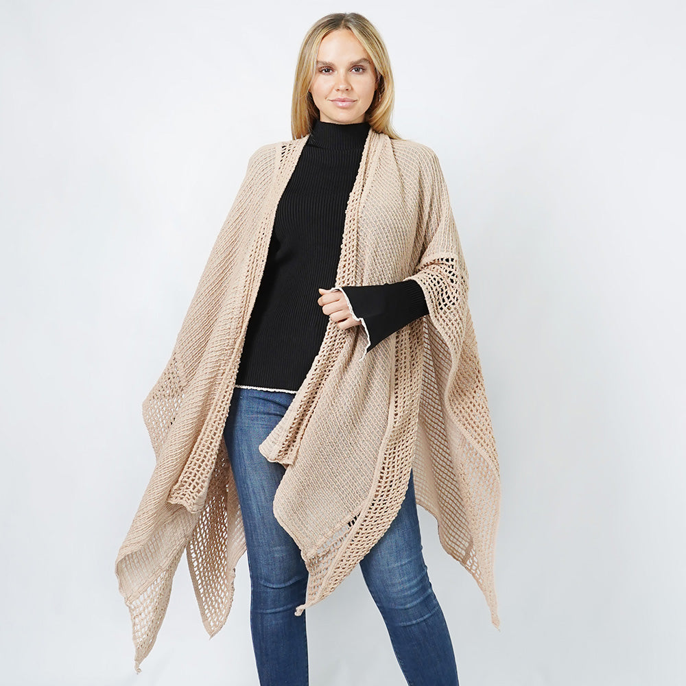 Taupe Textured Knit Cape/Ruana