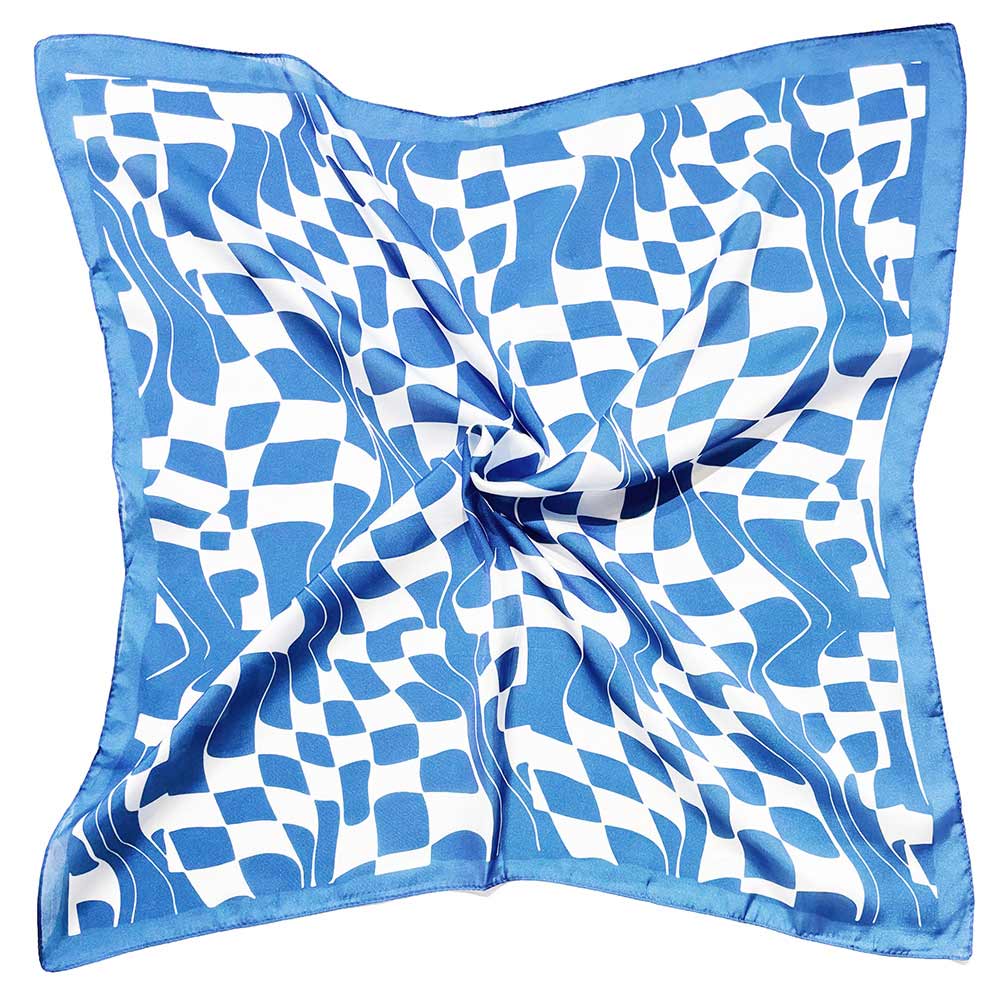 Madeline Love Blue Abstract Wavy Square Print Square Bandana Scarf - Scarves & Wraps - desc
