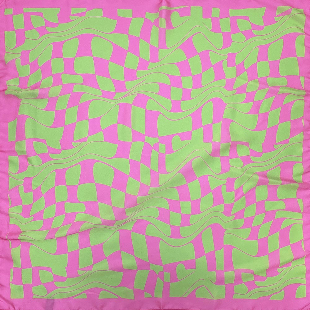 Madeline Love Pink&Green Abstract Wavy Square Print Square Bandana Scarf - Scarves & Wraps - desc