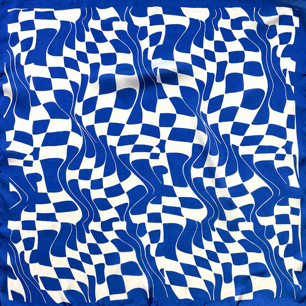 Madeline Love Royal Blue Abstract Wavy Square Print Square Bandana Scarf - Scarves & Wraps