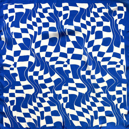 Madeline Love Royal Blue Abstract Wavy Square Print Square Bandana Scarf - Scarves & Wraps
