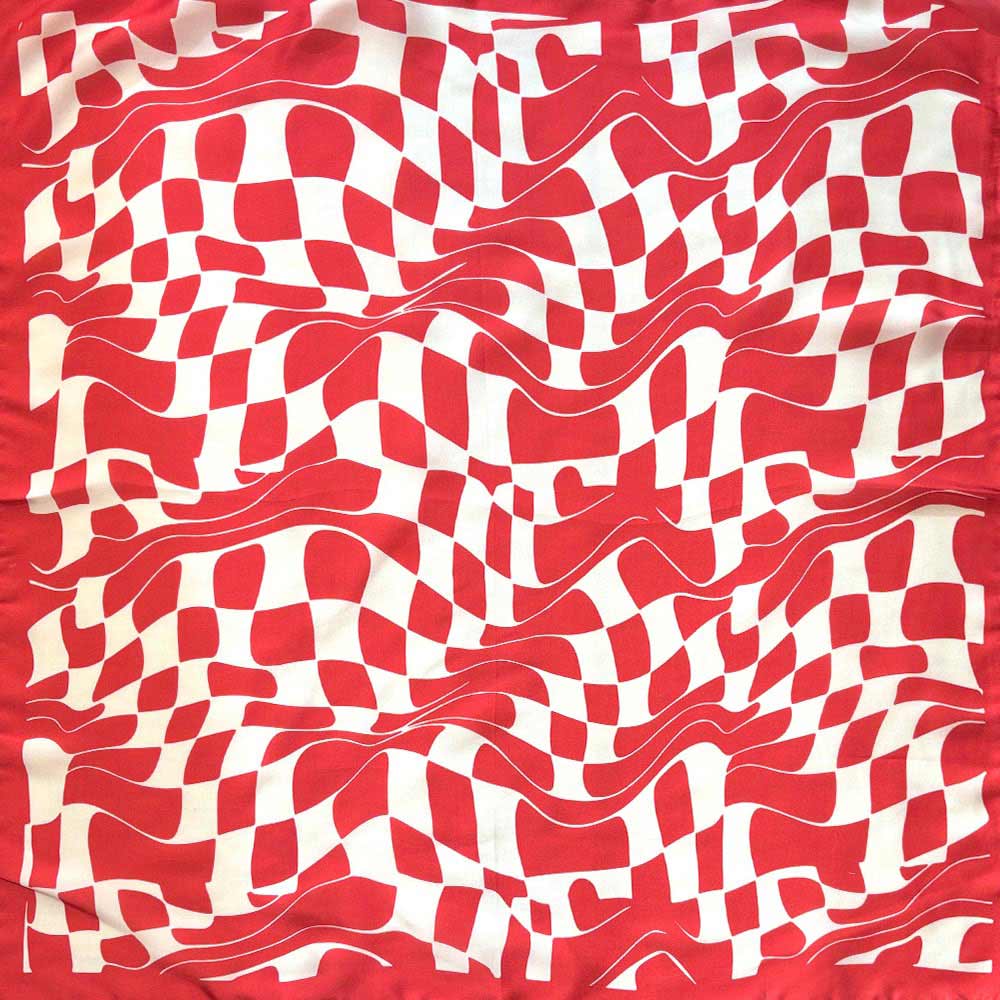 Madeline Love Red Abstract Wavy Square Print Square Bandana Scarf - Scarves & Wraps - desc