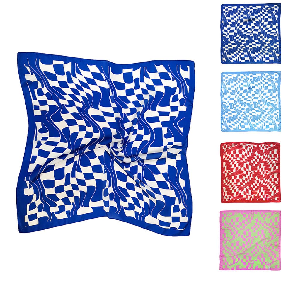 Madeline Love Red Abstract Wavy Square Print Square Bandana Scarf - Scarves & Wraps - extra