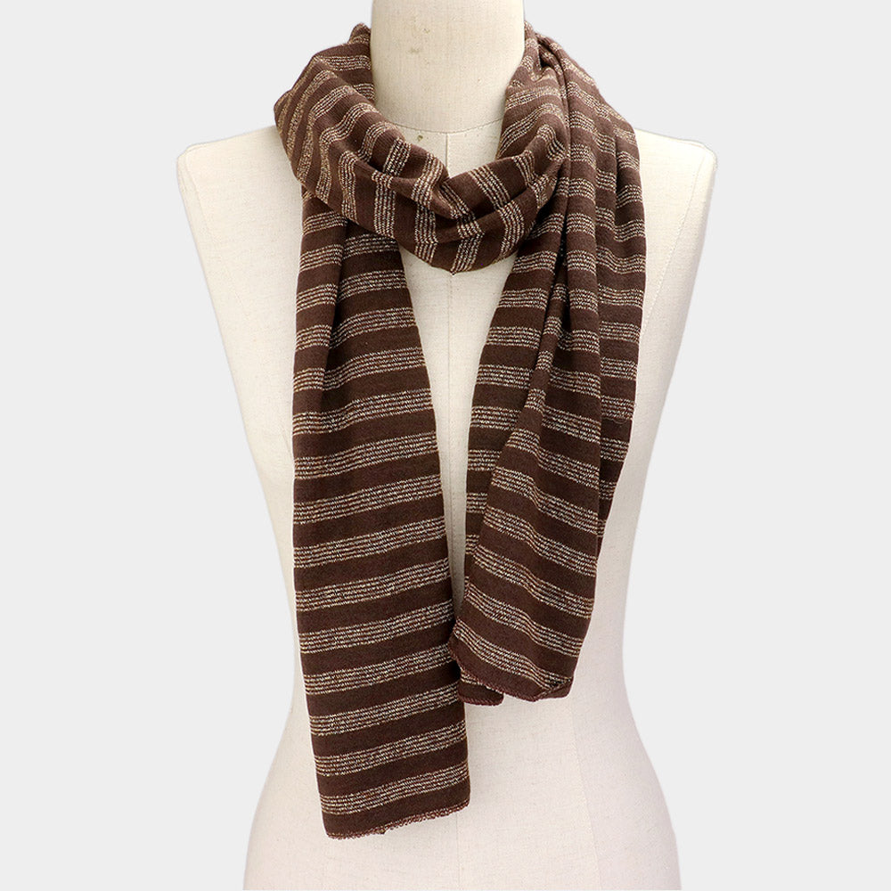 Madeline Love Brown Striped Oblong  Scarf - Jewelry