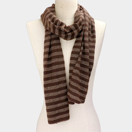 Madeline Love Brown Striped Oblong  Scarf - Jewelry