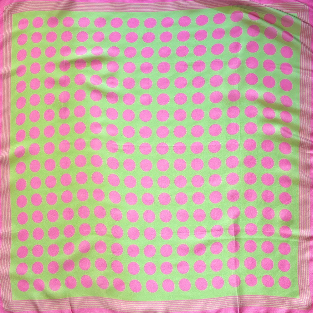 Madeline Love Pink&Green Polka Dot Printed Square Silky Satin Bandana Scarf - Scarves & Wraps - desc