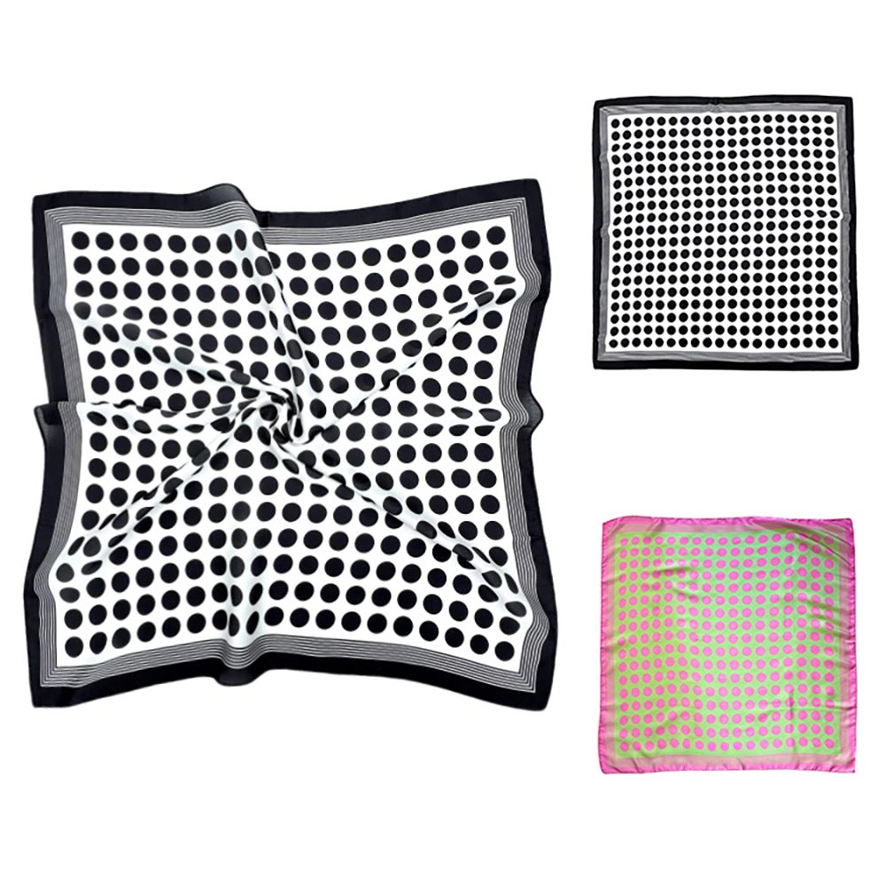 Madeline Love Pink&Green Polka Dot Printed Square Silky Satin Bandana Scarf - Scarves & Wraps - extra