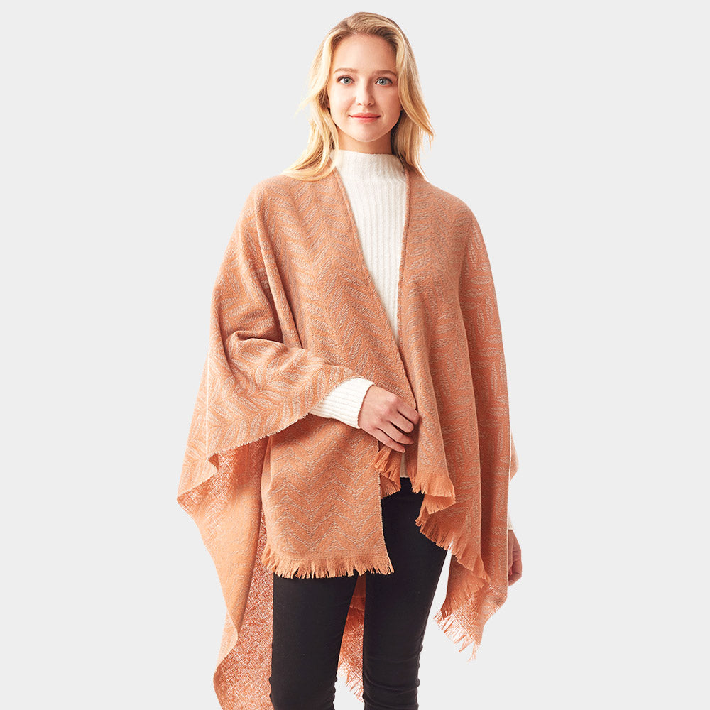 Coral Leaf Patterned Soft Poncho