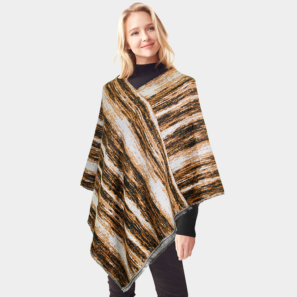 Brown Vertical Patterned Poncho