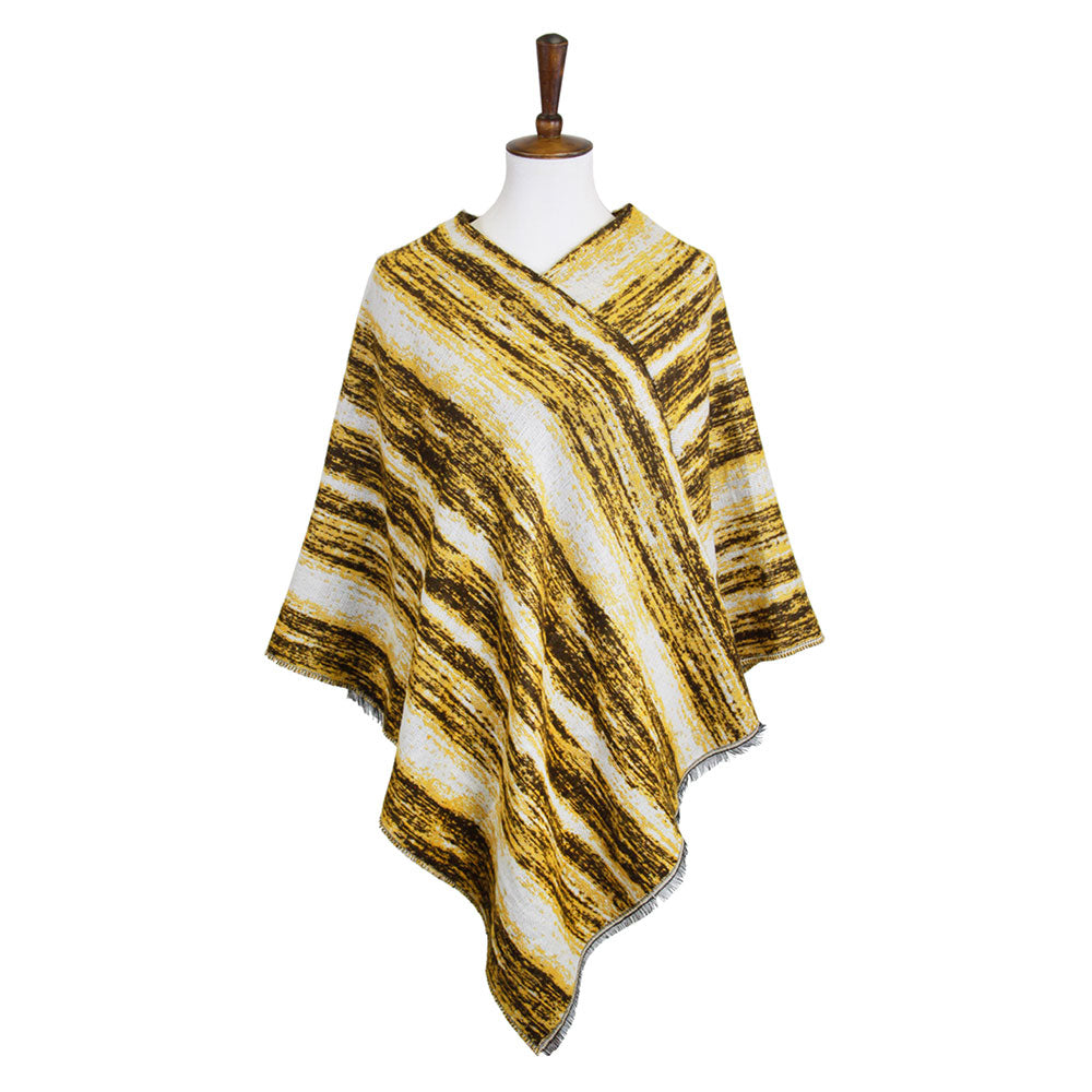 Madeline Love Mustard Vertical Patterned Poncho - Hair Accessories - desc