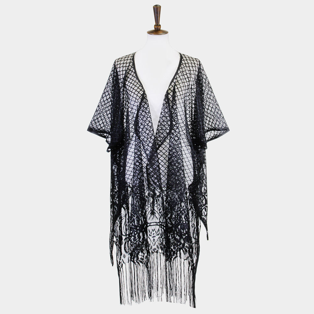 Heart Pattern Detailed Crochet Lace Cover Up Poncho