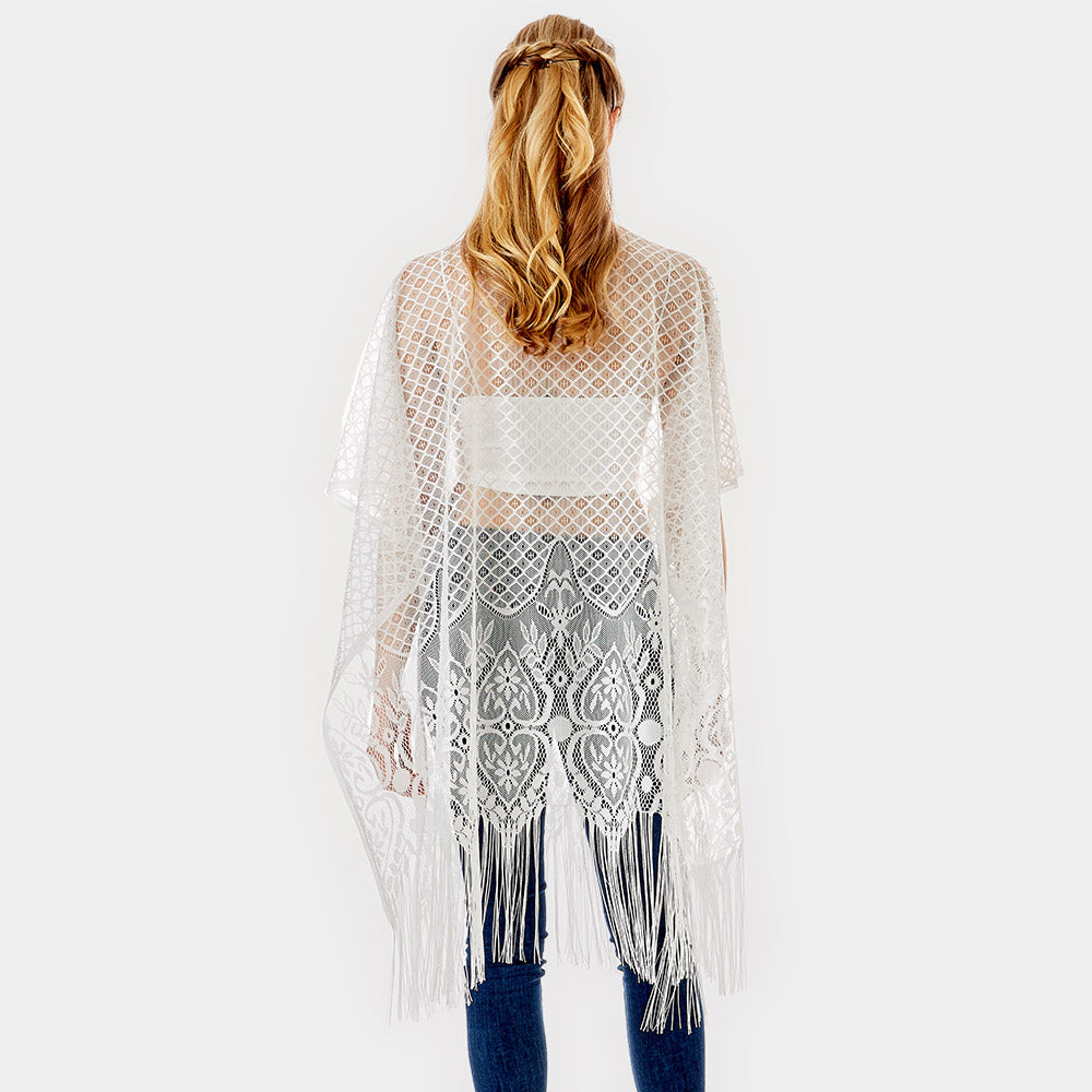 Heart Pattern Detailed Crochet Lace Cover Up Poncho