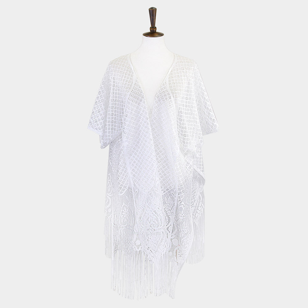 Heart Pattern Detailed Crochet Lace Cover Up Poncho