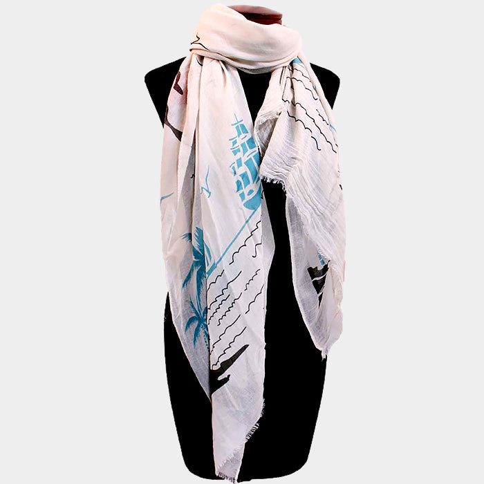 Madeline Love Default Palm tree & ship print scarf - Jewelry