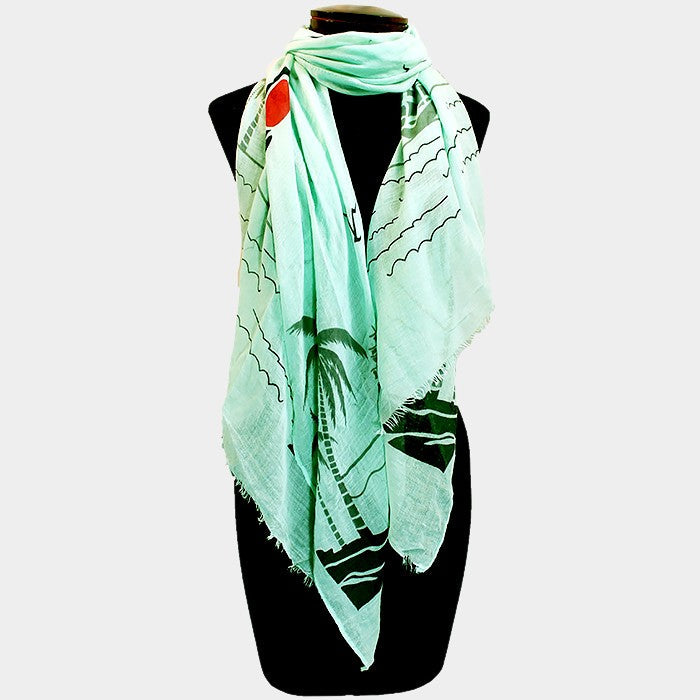 Madeline Love Mint Palm tree & ship print scarf - Jewelry
