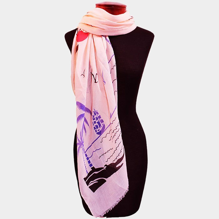 Madeline Love Pink Palm tree & ship print scarf - Jewelry
