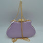Glossy Hard Shell Clutch with Rhinestone Clasp and Chain Strap - Lavender - Clutch Bags