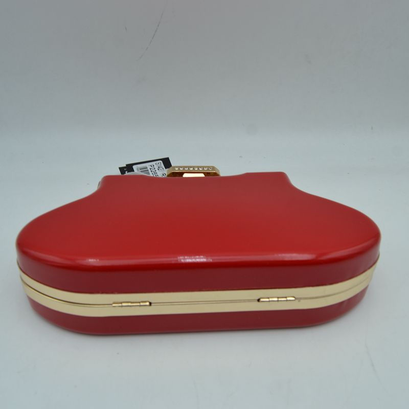 Glossy Hard Shell Clutch with Rhinestone Clasp and Chain Strap - Clutch Bags
