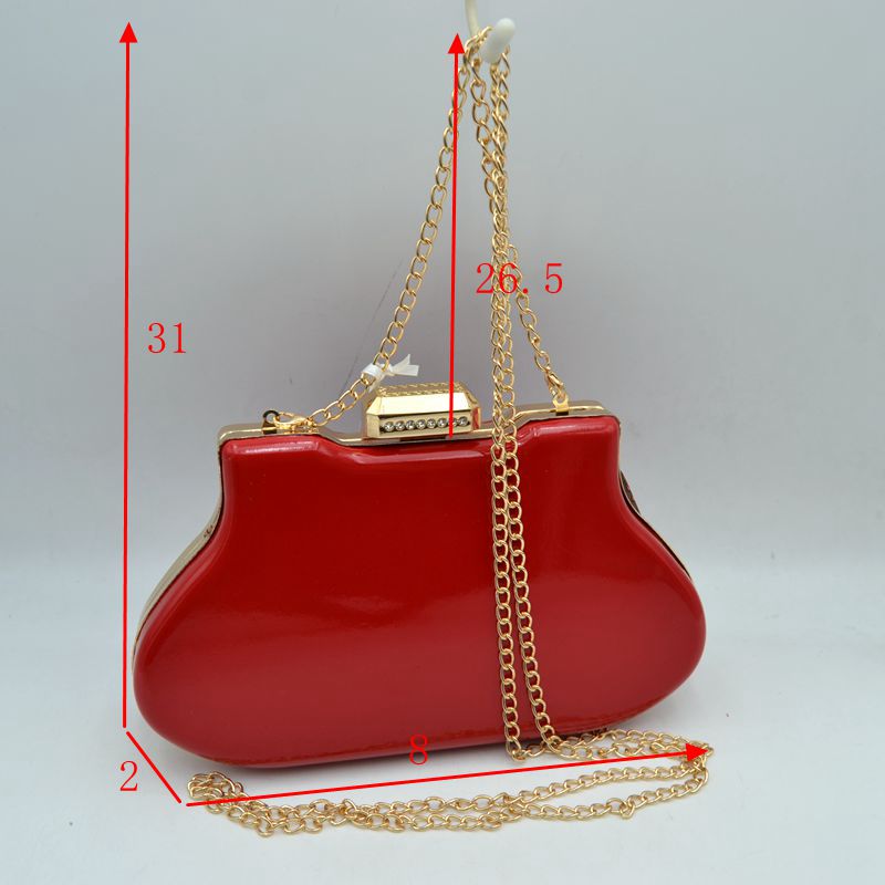 Glossy Hard Shell Clutch with Rhinestone Clasp and Chain Strap - Clutch Bags