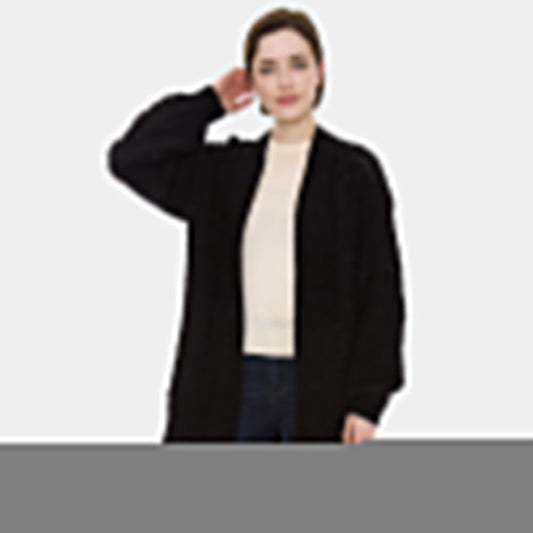 Black Hollow Knitting Long Sleeve Snap Fasteners Cardigan