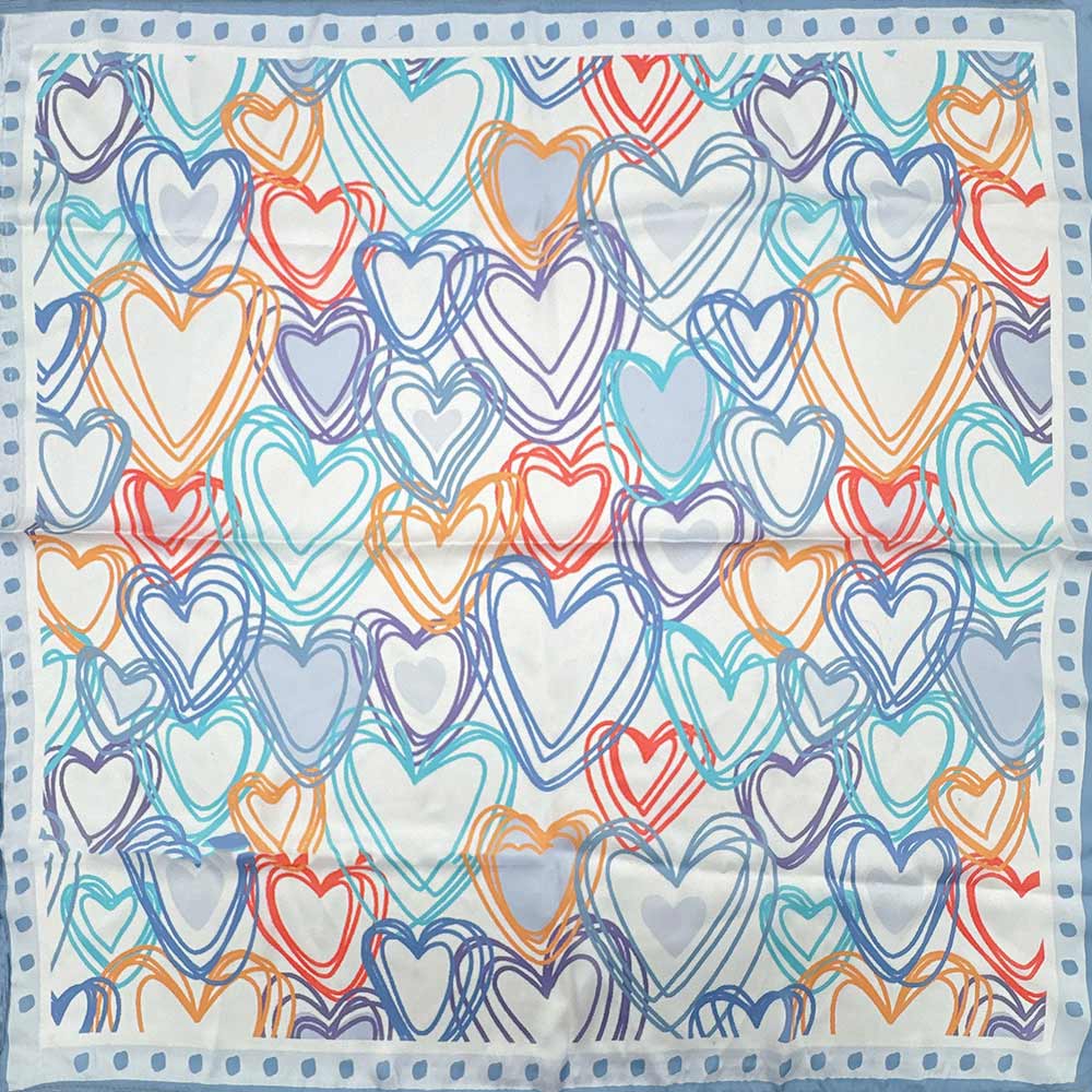 Madeline Love Blue Colorful Heart Pattern Print Square Bandana Scarf - Scarves & Wraps - desc