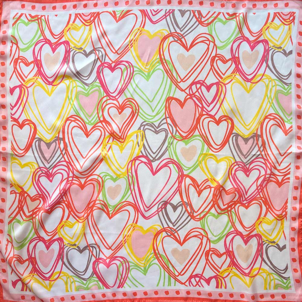 Madeline Love Orange Colorful Heart Pattern Print Square Bandana Scarf - Scarves & Wraps - desc