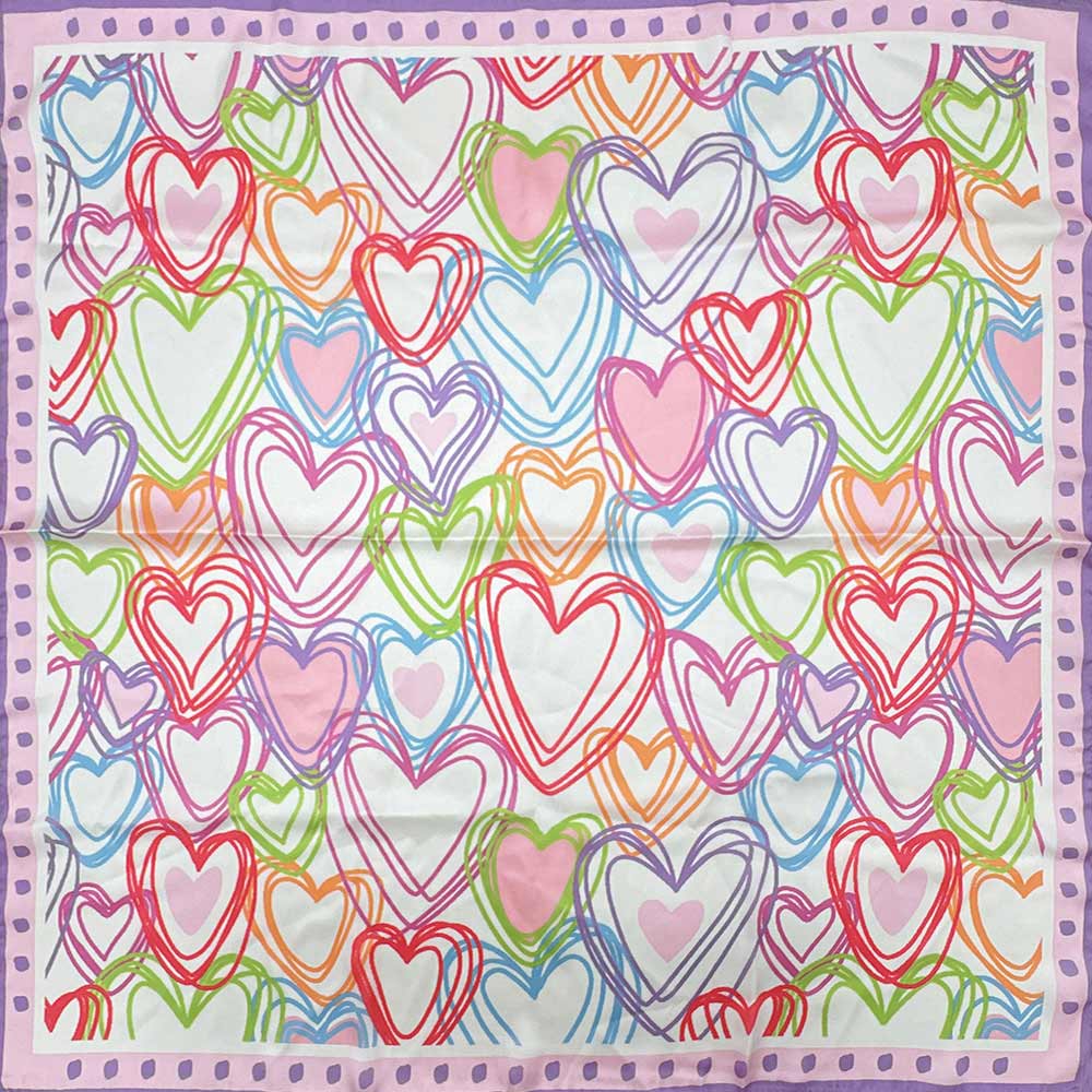 Madeline Love Purple Colorful Heart Pattern Print Square Bandana Scarf - Scarves & Wraps - desc