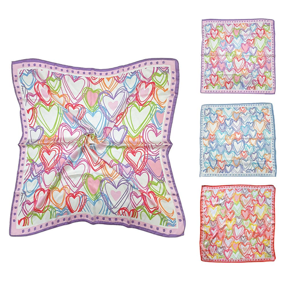 Madeline Love Purple Colorful Heart Pattern Print Square Bandana Scarf - Scarves & Wraps - extra