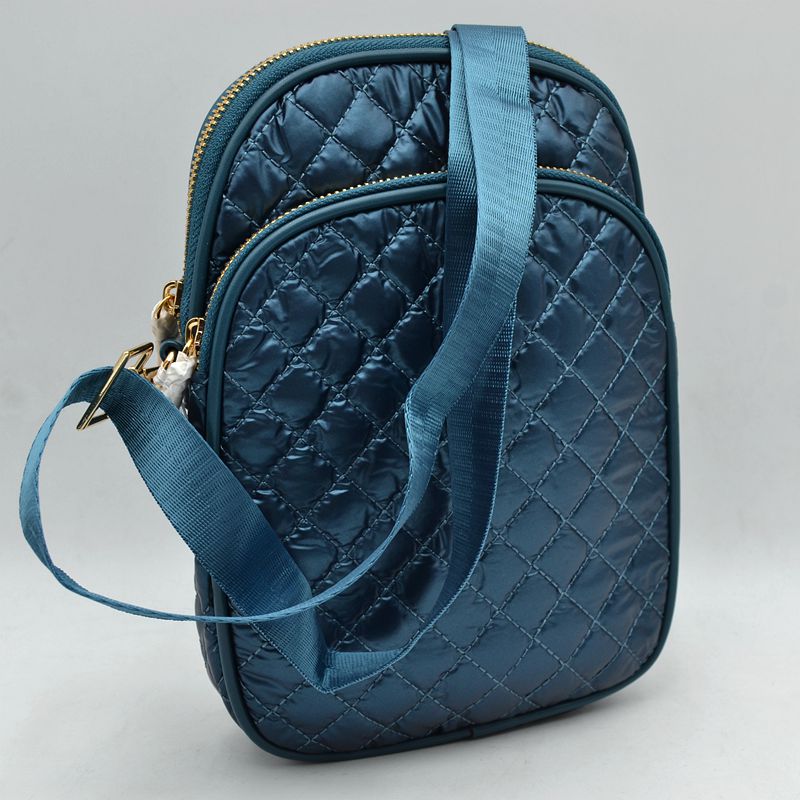 Quilted Puffer Crossbody Bag Multi-Zip Shoulder Bag with Adjustable Strap - Crossbody Bags