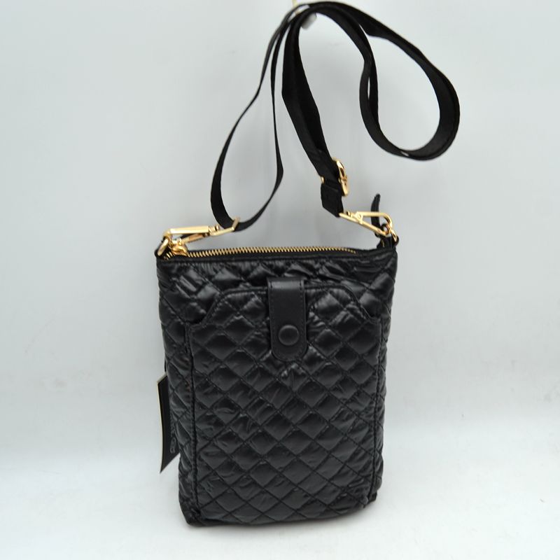Quilted Vertical Crossbody Pouch Bag with Front Snap Pocket - Black - Cross Body Bag