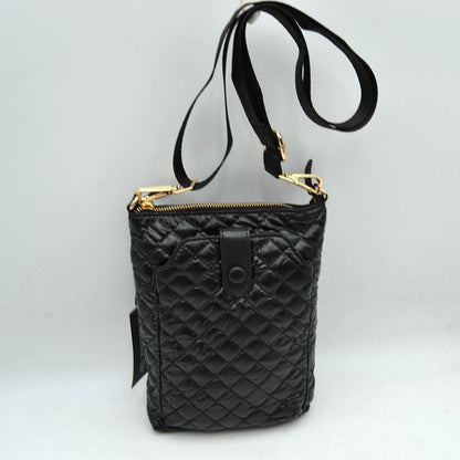 Quilted Vertical Crossbody Pouch Bag with Front Snap Pocket - Black - Cross Body Bag