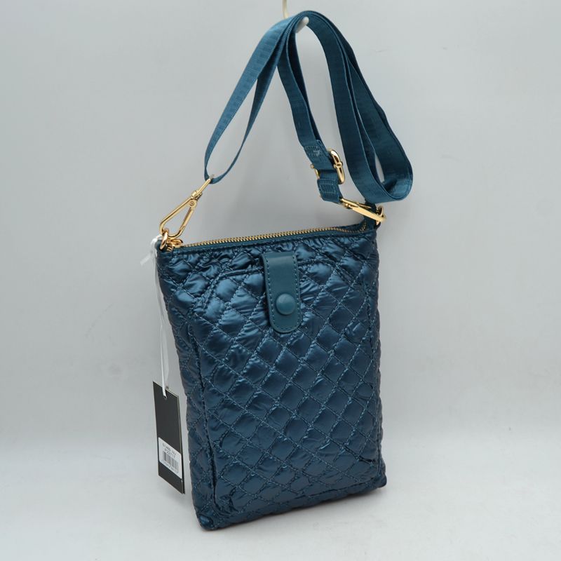 Quilted Vertical Crossbody Pouch Bag with Front Snap Pocket - Navy-blue - Cross Body Bag