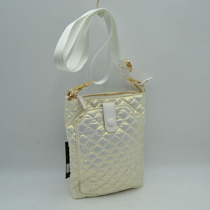 Quilted Vertical Crossbody Pouch Bag with Front Snap Pocket - White - Cross Body Bag