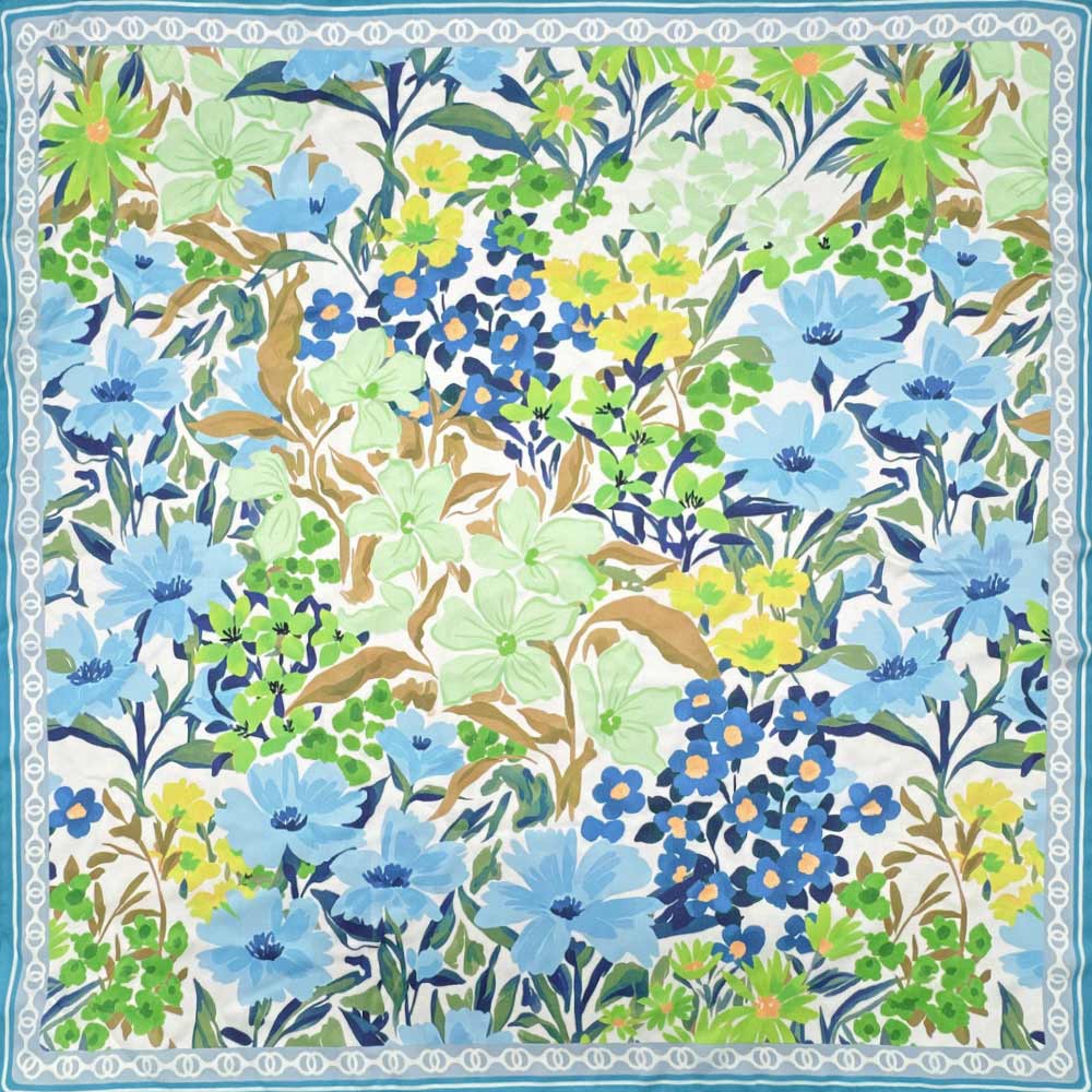 Madeline Love Blue Vintage Botanical Floral Print Square Bandana Scarf - Scarves & Wraps - desc