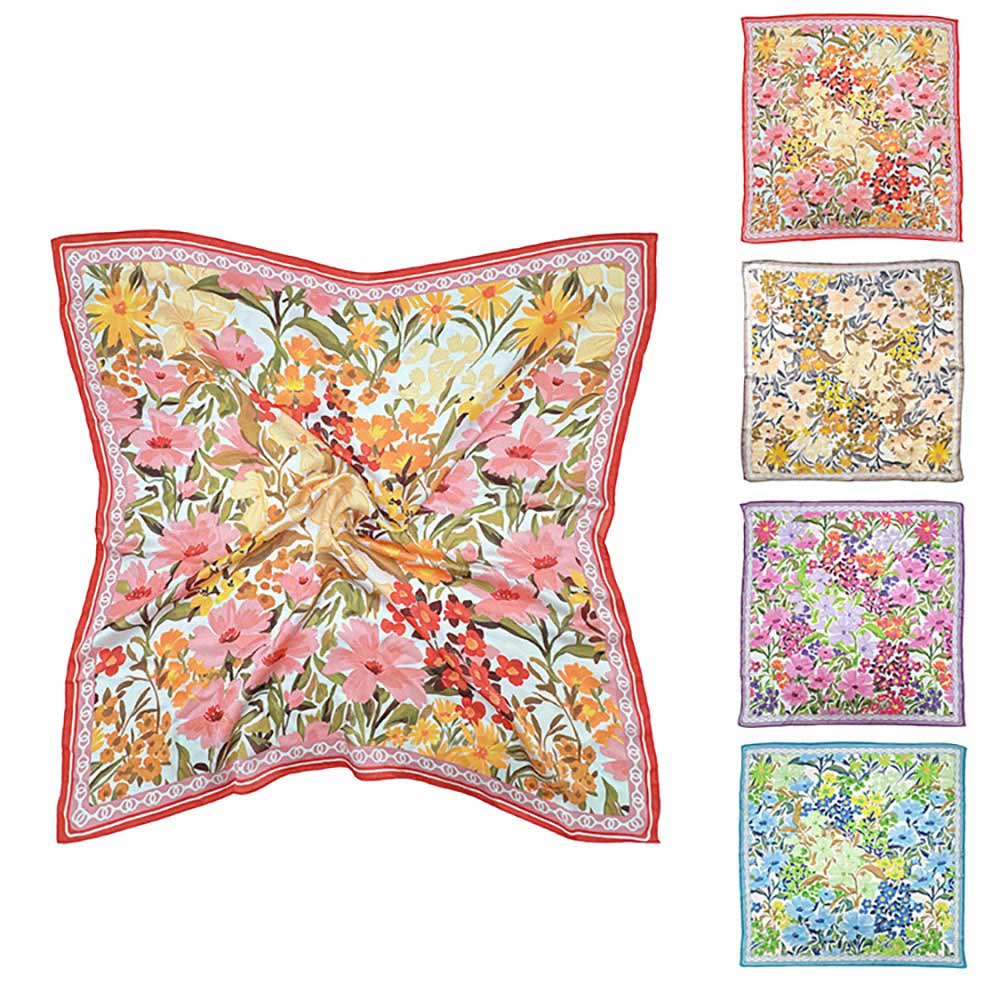 Madeline Love Blue Vintage Botanical Floral Print Square Bandana Scarf - Scarves & Wraps - extra