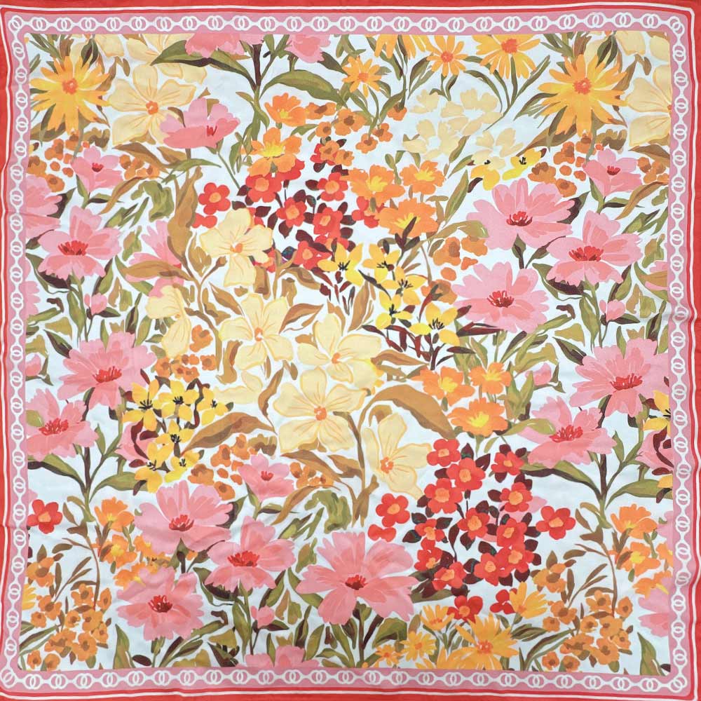 Madeline Love Orange Vintage Botanical Floral Print Square Bandana Scarf - Scarves & Wraps