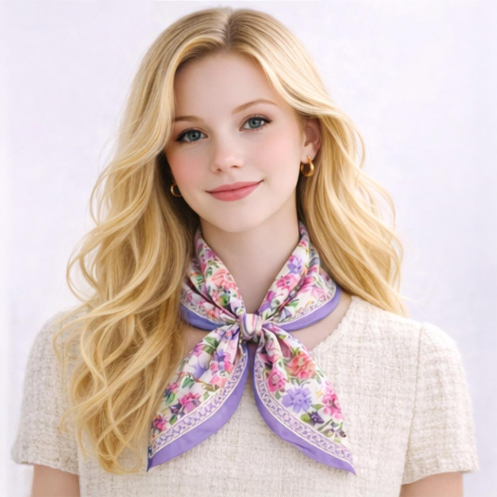Madeline Love Purple Vintage Botanical Floral Print Square Bandana Scarf - Scarves & Wraps