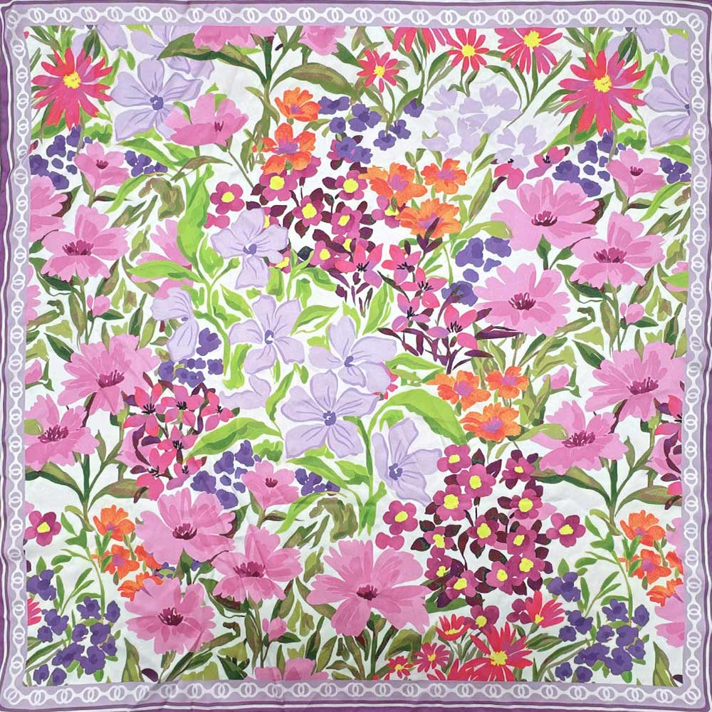 Madeline Love Purple Vintage Botanical Floral Print Square Bandana Scarf - Scarves & Wraps - desc